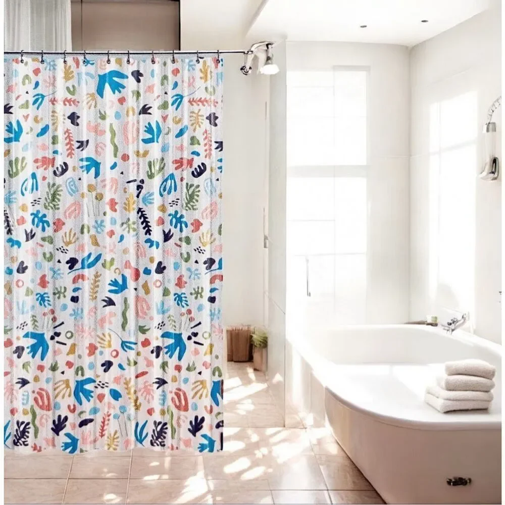 NWT Splash HOME Peva DEAUVILLE White, Blue, Green, Yellow & Black Shower Curtain